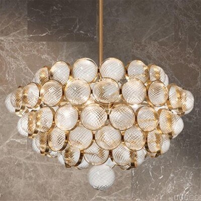 Post modern luxury round lustre gold metal led pendant light luminarias glass globes rod pendant