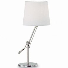 Настольная лампа с арматурой никеля цвета, текстильными плафонами Ideal Lux REGOL TL1 BIANCO
